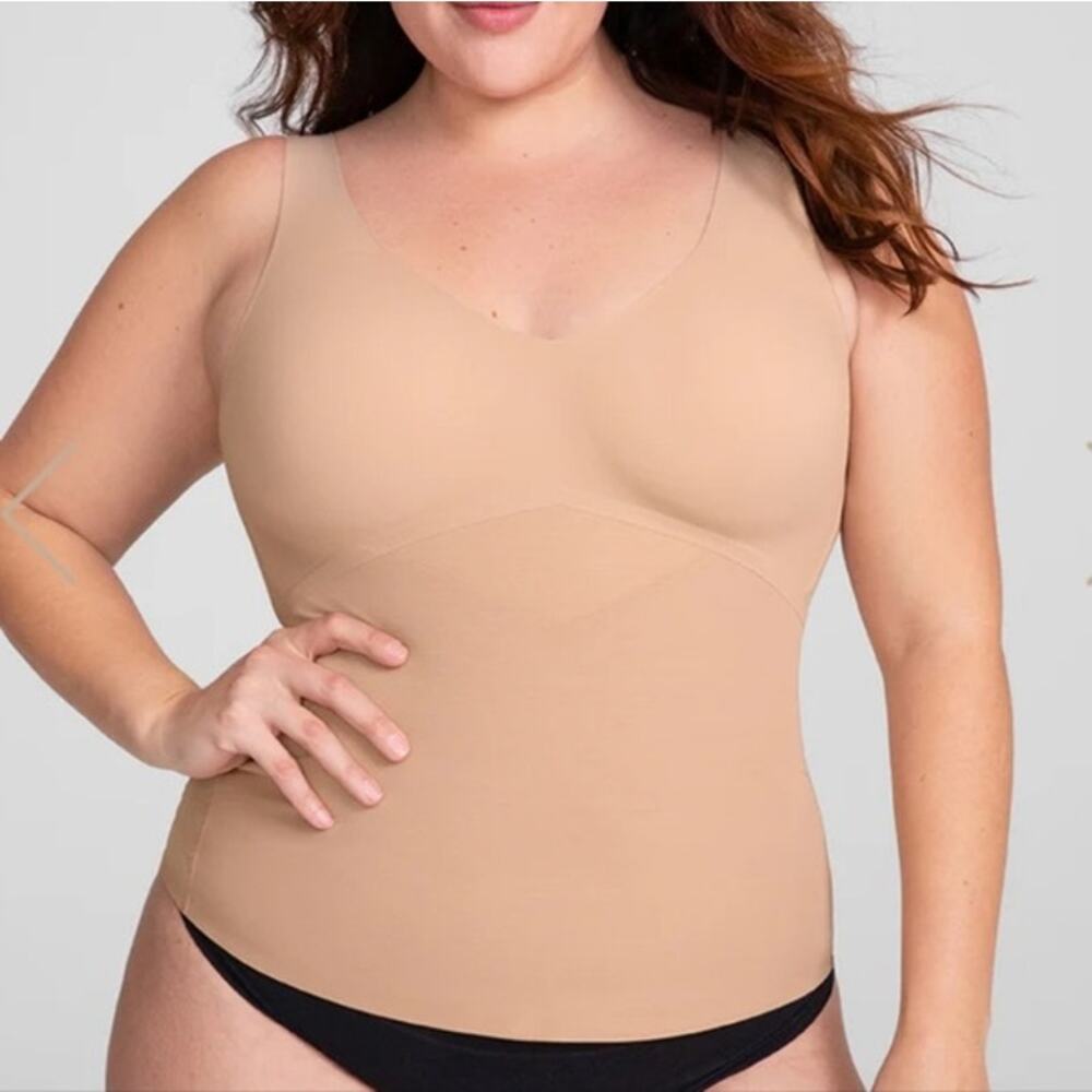 Honeylove LiftWear Shaping Smoothing Bra Tank Top Sand Beige 2X Built In Bra
